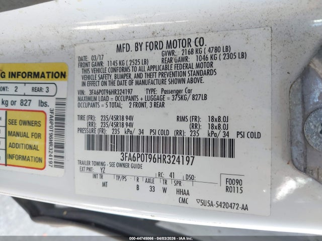 Ford FUSION SE 2017 3FA6P0T96HR324197 Image 9