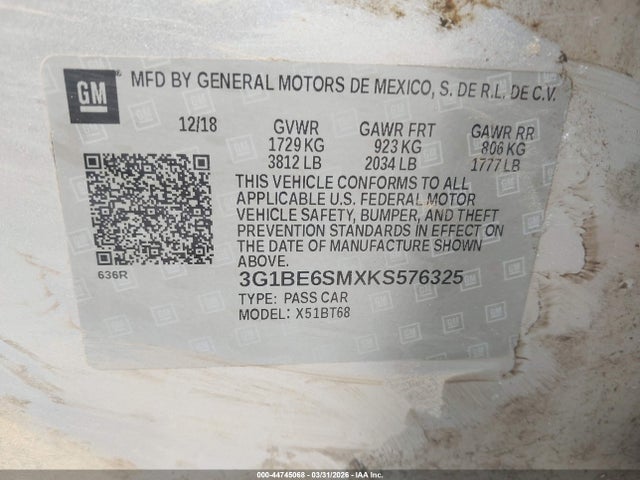 Chevrolet CRUZE LT 2019 3G1BE6SMXKS576325 Image 9