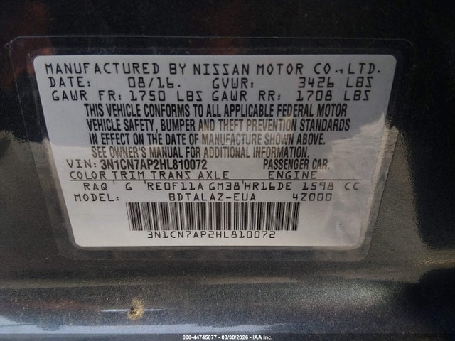 Nissan Versa 1.6 S+ 2017 3N1CN7AP2HL810072 Image 9