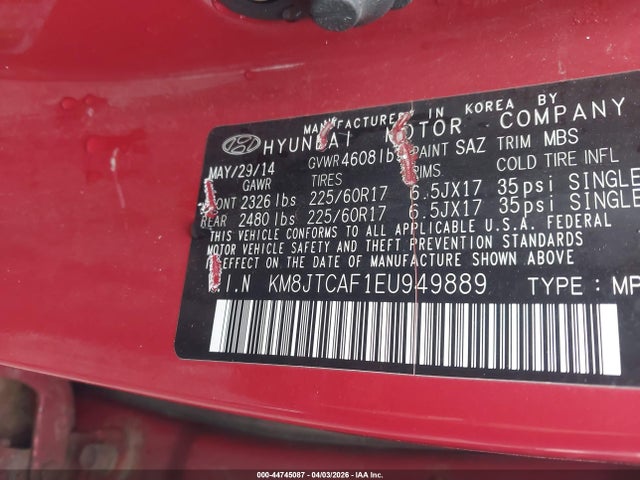 2014 HYUNDAI TUCSON KM8JTCAF1EU949889 Photo 8