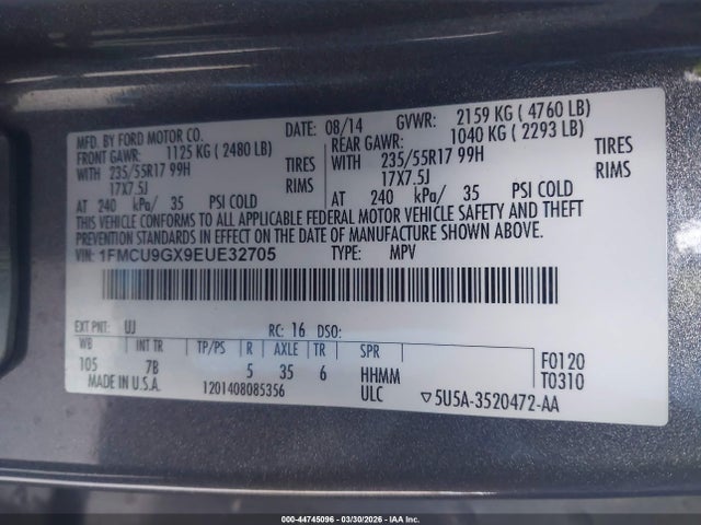 1FMCU9GX9EUE32705 Ford ESCAPE SE