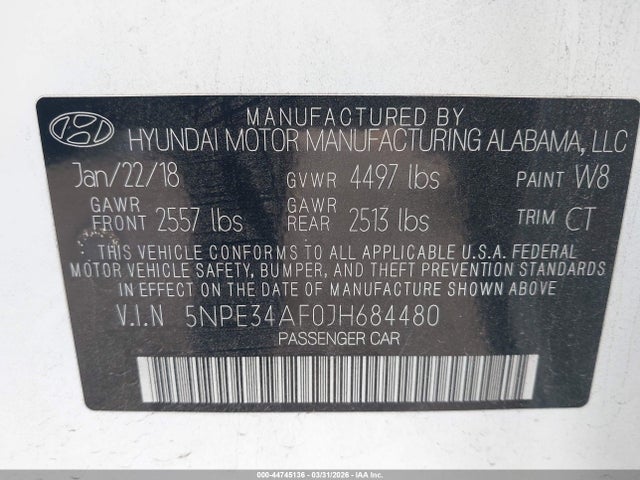 5NPE34AF0JH684480 Hyundai Sonata Sport