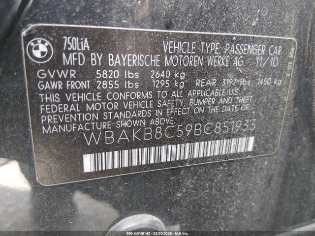 2011 BMW 750LI WBAKB8C59BC851933 Photo 8
