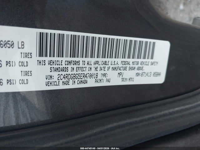 Auction sale of the 2014 Dodge Grand Caravan Se 30th Anniversary, vin: 2C4RDGBG5ER470018, lot number: 44745149