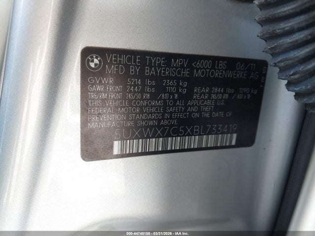 Продаж на аукціоні авто 2011 Bmw X3 Xdrive35i, vin: 5UXWX7C5XBL733419, номер лоту: 44745150