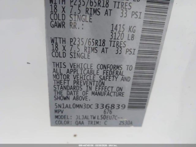 44745158 :رقم المزاد ، 5N1AL0MN3DC336839 vin ، 2013 Infiniti Jx35 مزاد بيع