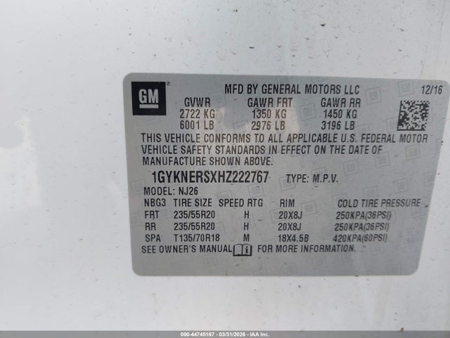 Продаж на аукціоні авто 2017 Cadillac Xt5 Premium Luxury, vin: 1GYKNERSXHZ222767, номер лоту: 44745167