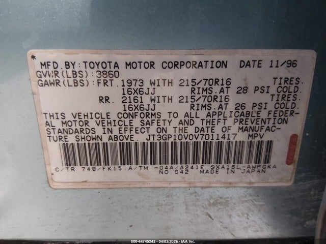 Продажа на аукционе авто 1997 Toyota Rav4, vin: JT3GP10V0V7011417, номер лота: 44745243