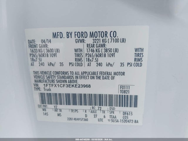 Ford F-150 Xlt 2014 1FTFX1CF3EKE23968 Image 9