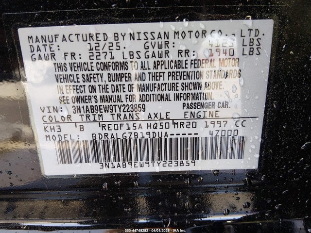 Aukcja sprzedaży 2026 Nissan Sentra Sl, vin: 3N1AB9EW9TY223859, numer aukcji: 44745292