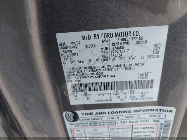 2009 FORD F-150 1FTPW12V49FA61664 Photo 8