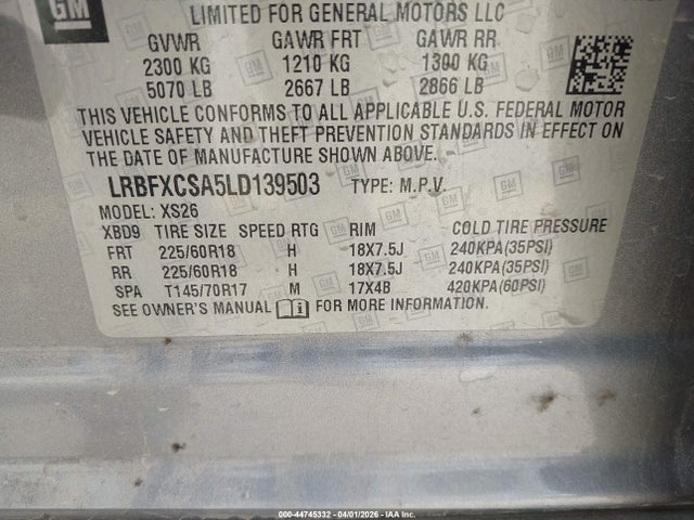 Aukcja sprzedaży 2020 Buick Envision Fwd Essence, vin: LRBFXCSA5LD139503, numer aukcji: 44745332