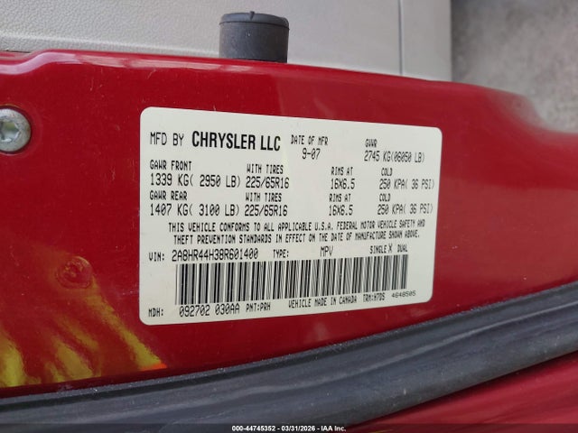 Aukcja sprzedaży 2008 Chrysler Town & Country Lx, vin: 2A8HR44H38R601400, numer aukcji: 44745352
