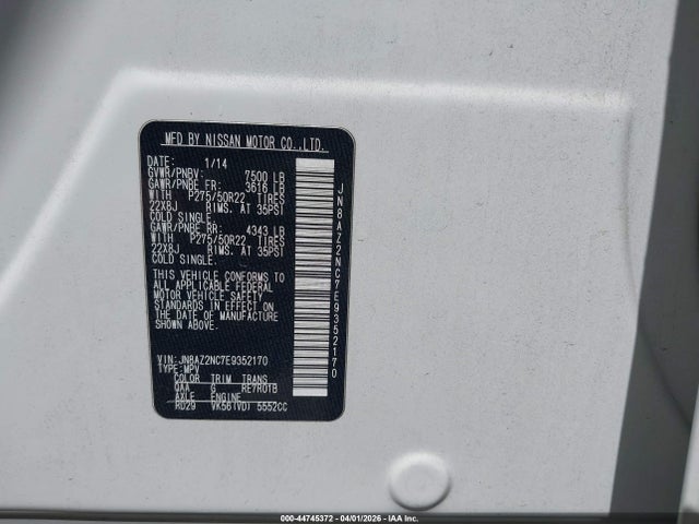 Aukcja sprzedaży 2014 Infiniti Qx80, vin: JN8AZ2NC7E9352170, numer aukcji: 44745372