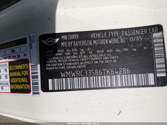 2006 MINI COOPER WMWRC33586TK64286 Photo 8