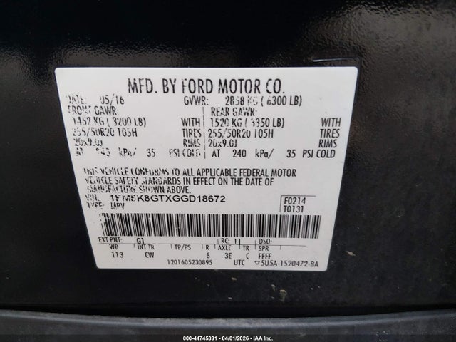 1FM5K8GTXGGD18672 Ford EXPLORER SPORT