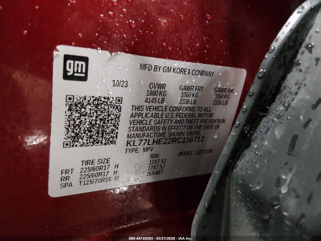 KL77LHE22RC156712 Chevrolet Trax Fwd Lt