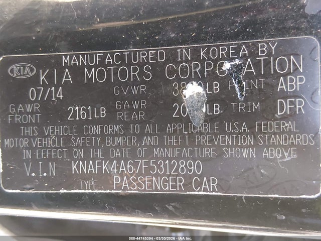 Aukcja sprzedaży 2015 Kia Forte Lx, vin: KNAFK4A67F5312890, numer aukcji: 44745394