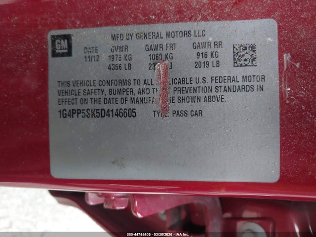 2013 Buick Verano მანქანა იყიდება აუქციონზე, vin: 1G4PP5SK5D4146605, აუქციონის ნომერი: 44745405