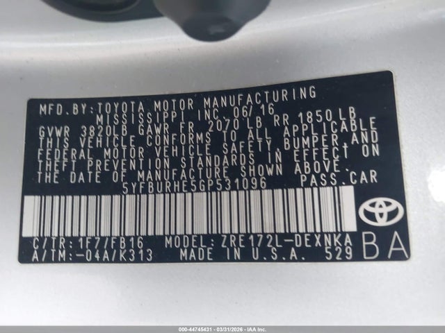 2016 TOYOTA COROLLA 5YFBURHE5GP531096 Photo 8
