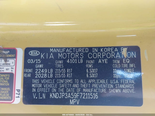 KIA SOUL + 2015 KNDJP3A59F7211516 Image 9