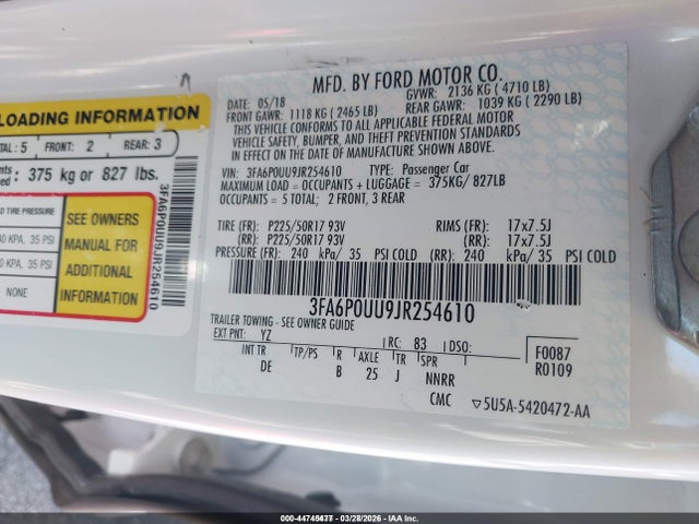 Ford Fusion Hybrid S 2018 3FA6P0UU9JR254610 Image 9