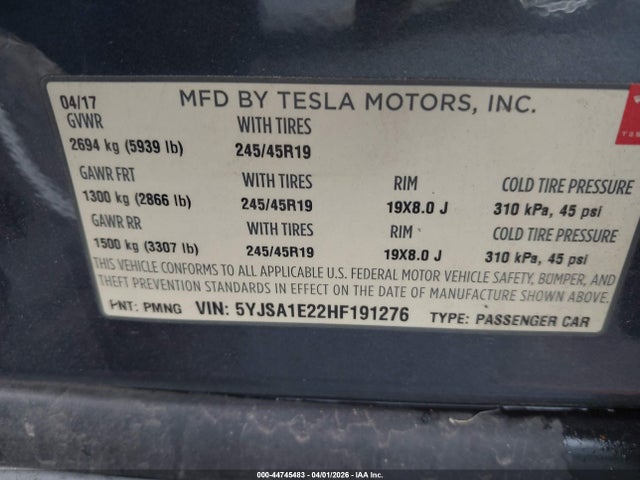 2017 TESLA MODEL S 5YJSA1E22HF191276 Photo 8