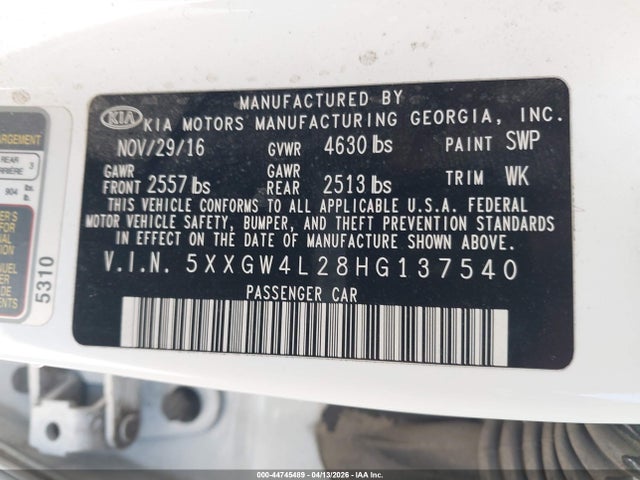 5XXGW4L28HG137540 KIA Optima Sx Turbo