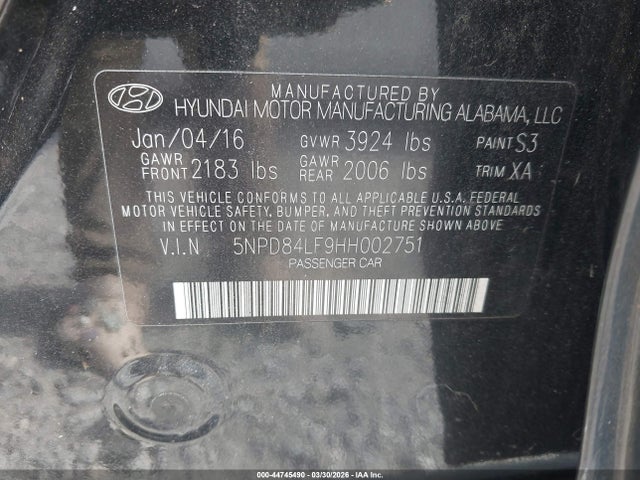 2017 Hyundai Elantra Se მანქანა იყიდება აუქციონზე, vin: 5NPD84LF9HH002751, აუქციონის ნომერი: 44745490