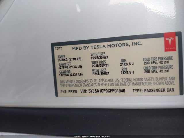 2012 TESLA MODEL S 5YJSA1CP9CFP01940 Photo 8