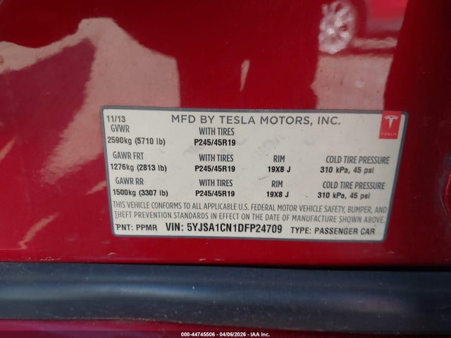 2013 TESLA MODEL S 5YJSA1CN1DFP24709 Photo 8