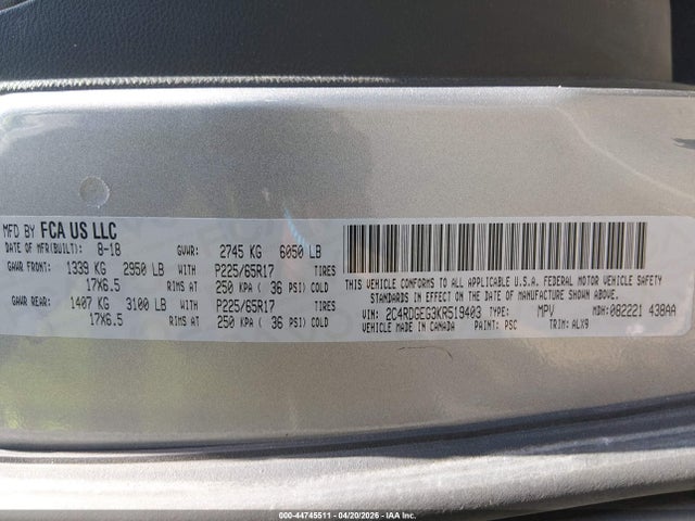 2C4RDGEG3KR519403 Dodge Grand Caravan Gt