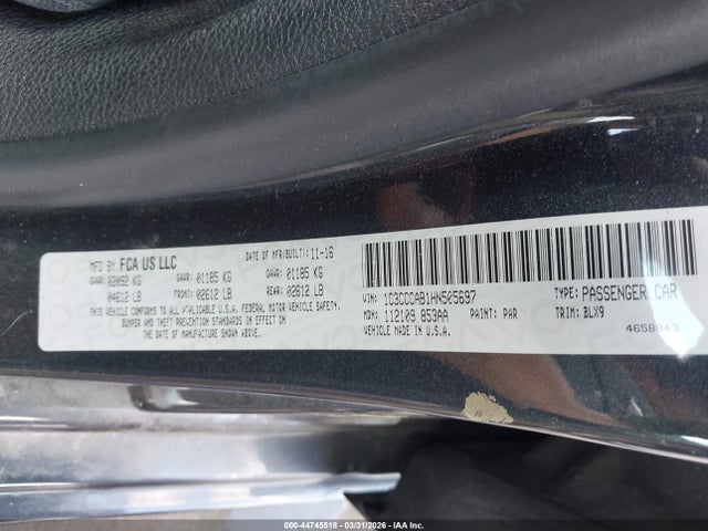 Aukcja sprzedaży 2017 Chrysler 200 Limited Platinum, vin: 1C3CCCAB1HN505697, numer aukcji: 44745518