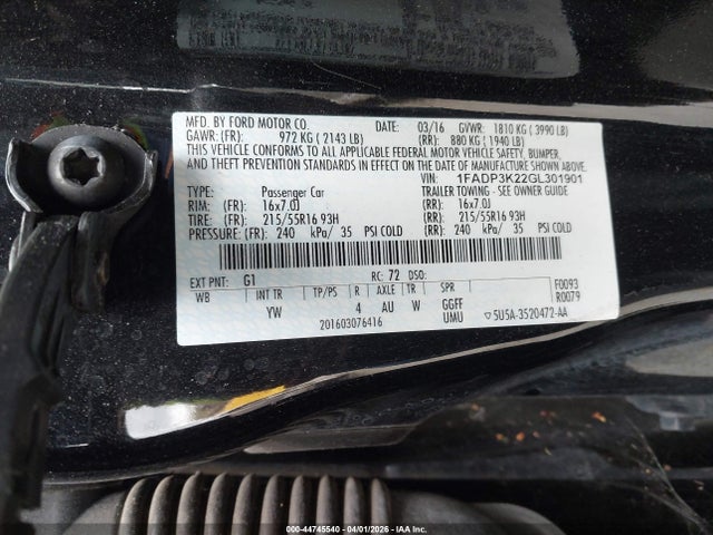 Ford FOCUS SE 2016 1FADP3K22GL301901 Image 9