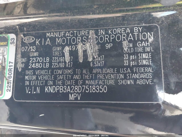 Aukcja sprzedaży 2013 Kia Sportage Lx, vin: KNDPB3A28D7518350, numer aukcji: 44745541