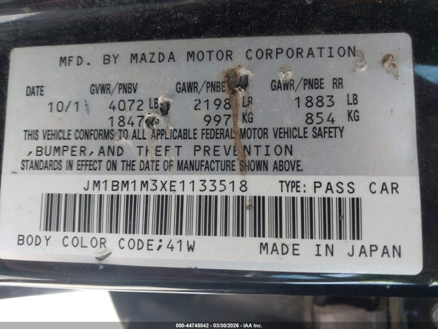 44745542 :رقم المزاد ، JM1BM1M3XE1133518 vin ، 2014 Mazda Mazda3 S Grand Touring مزاد بيع