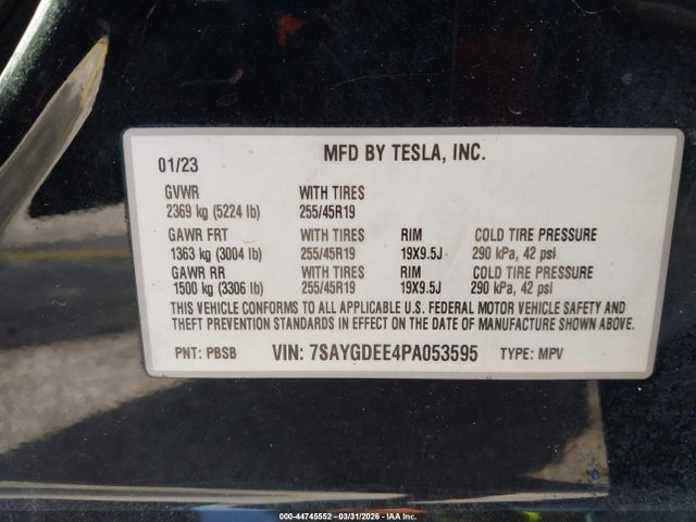 Aukcja sprzedaży 2023 Tesla Model Y Awd/long Range Dual Motor All-wheel Drive, vin: 7SAYGDEE4PA053595, numer aukcji: 44745552