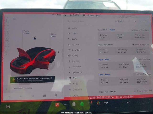 2026 Tesla Model 3 Premium Rear-wheel Drive/standard Rear-wheel Drive მანქანა იყიდება აუქციონზე, vin: 5YJ3E1EA8TF143984, აუქციონის ნომერი: 44745579