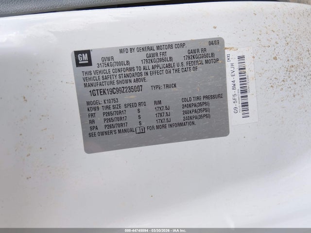 Продаж на аукціоні авто 2009 Gmc Sierra 1500 Work Truck, vin: 1GTEK19C99Z235007, номер лоту: 44745594