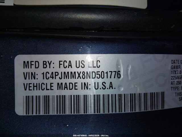 1C4PJMMX8ND501776 Jeep Cherokee Latitude Lux 4x4
