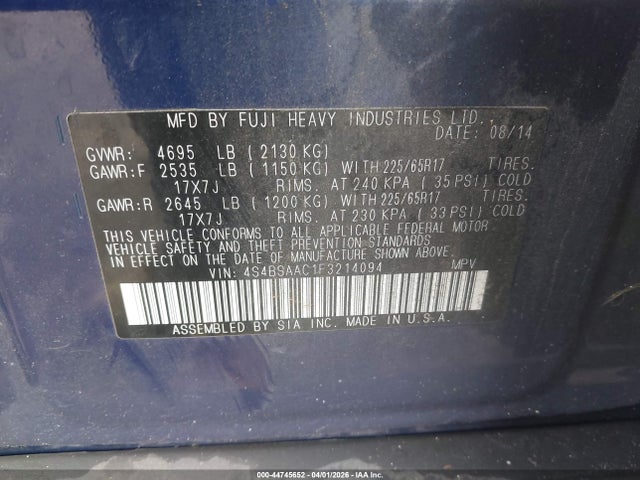 2015 SUBARU OUTBACK 4S4BSAAC1F3214094 Photo 8