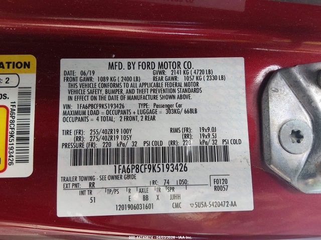 Ford Mustang Gt Premium 2019 1FA6P8CF9K5193426 Image 9