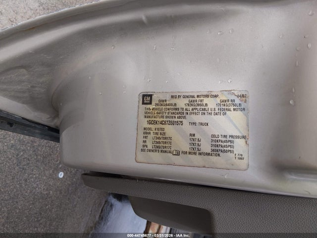 Продажа на аукционе авто 2007 Chevrolet Silverado 1500 Work Truck, vin: 1GCEK14C87Z601575, номер лота: 44745677