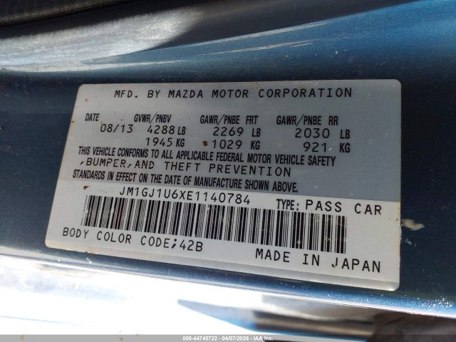 Aukcja sprzedaży 2014 Mazda Mazda6 I Sport, vin: JM1GJ1U6XE1140784, numer aukcji: 44745722