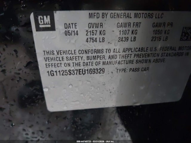 Aukcja sprzedaży 2014 Chevrolet Impala 2lt, vin: 1G1125S37EU169329, numer aukcji: 44745723