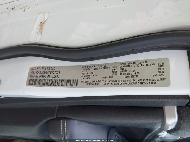 Aukcja sprzedaży 2023 Jeep Grand Cherokee L Limited 4x4, vin: 1C4RJKBG8P8767651, numer aukcji: 44745725