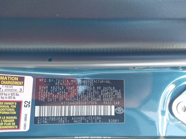44745758 :رقم المزاد ، 4T1DAACK6SU617976 vin ، 2025 Toyota Camry Se مزاد بيع