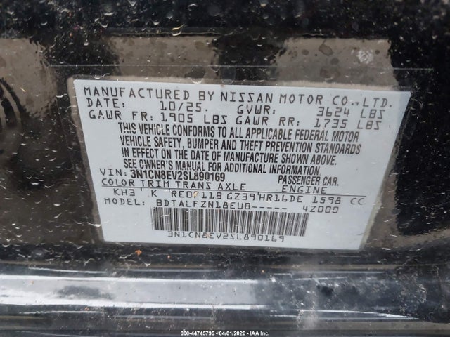 44745795 :رقم المزاد ، 3N1CN8EV2SL890169 vin ، 2025 Nissan Versa 1.6 Sv مزاد بيع