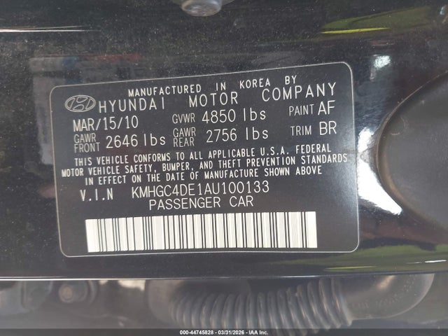 44745828 :رقم المزاد ، KMHGC4DE1AU100133 vin ، 2010 Hyundai Genesis 3.8 مزاد بيع