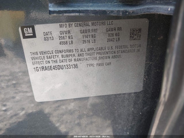 Aukcja sprzedaży 2013 Chevrolet Volt, vin: 1G1RA6E45DU133136, numer aukcji: 44745839
